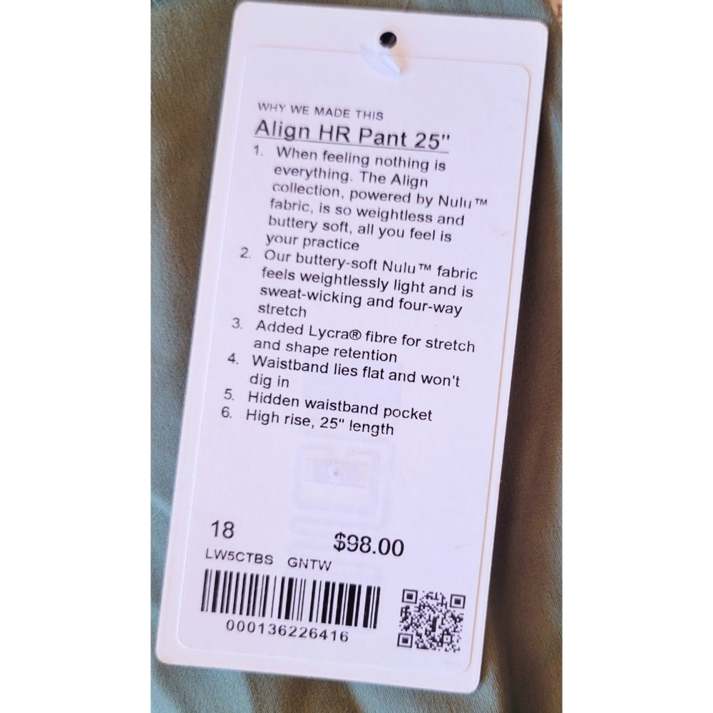 NWT Lululemon Plus Size Align High Rise Leggings 25" Olive Khaki Green Size 18 - Picture 11 of 12